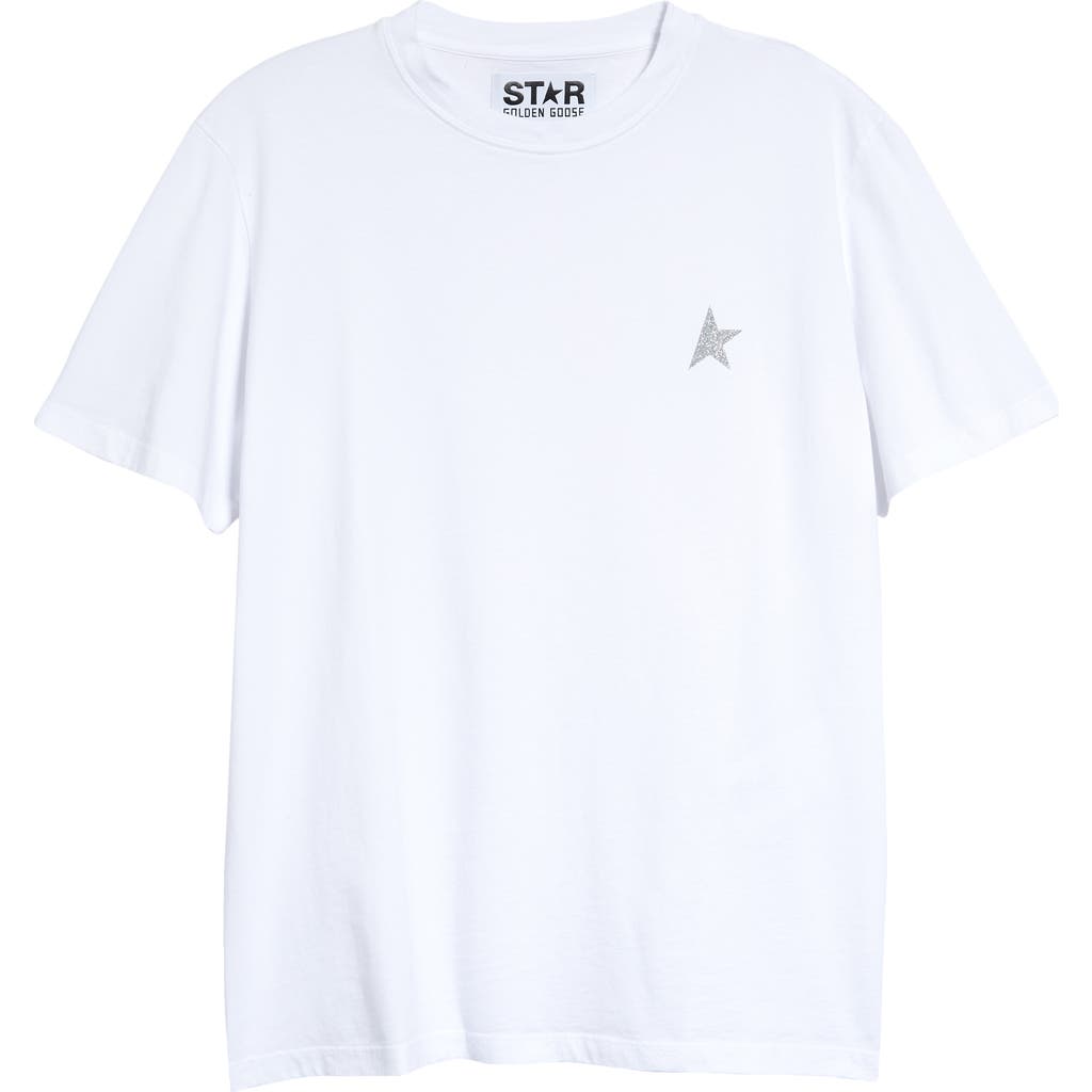 Golden Goose Star Collection T-shirt With Glittered Star On The Front In White/silver