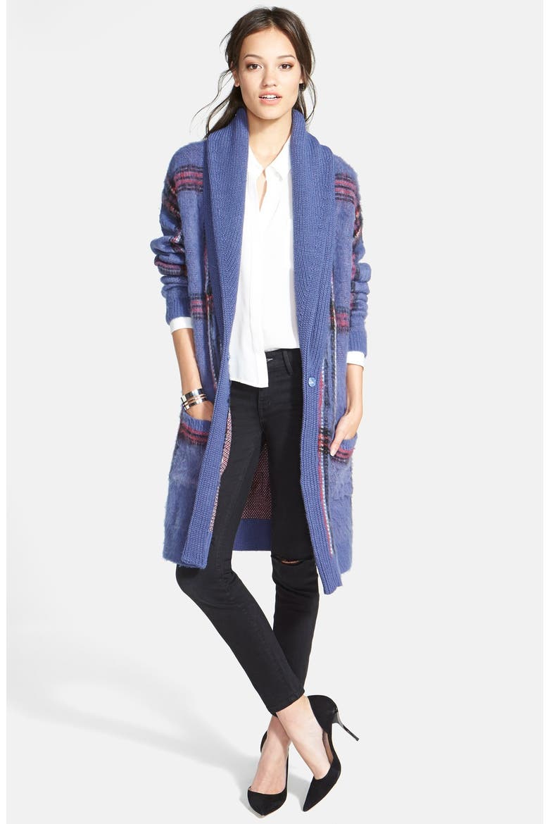 Plaid Sweater Coat, Alternate, color, NAVY CROWN PLAID