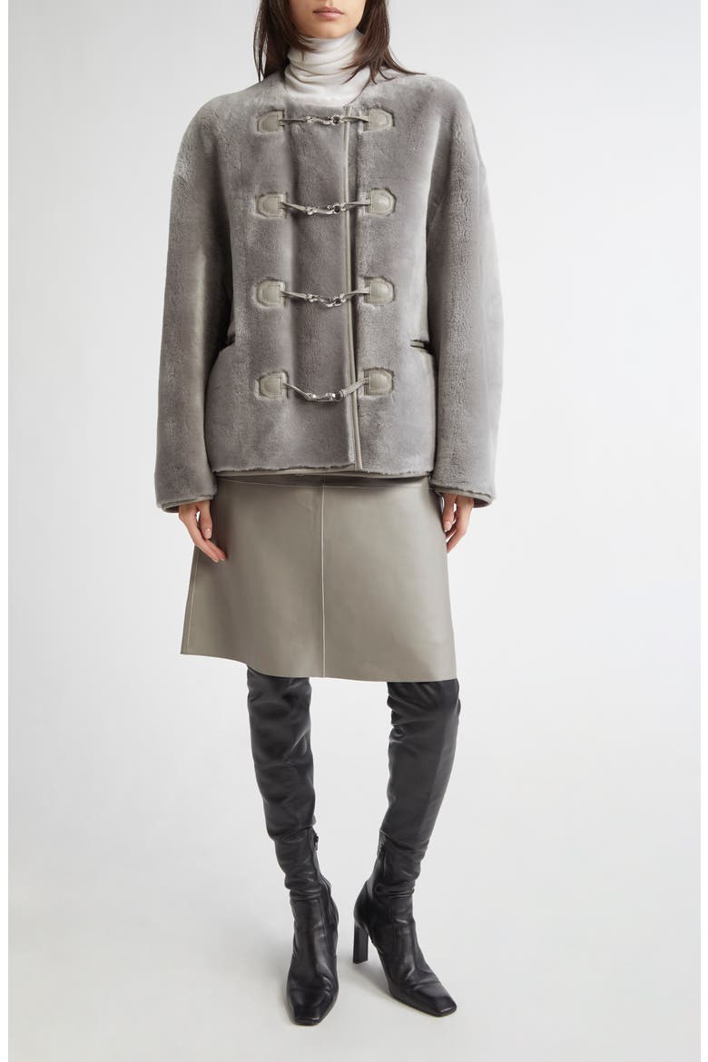 Panelled Lambskin Leather Skirt, Alternate, color, GREY