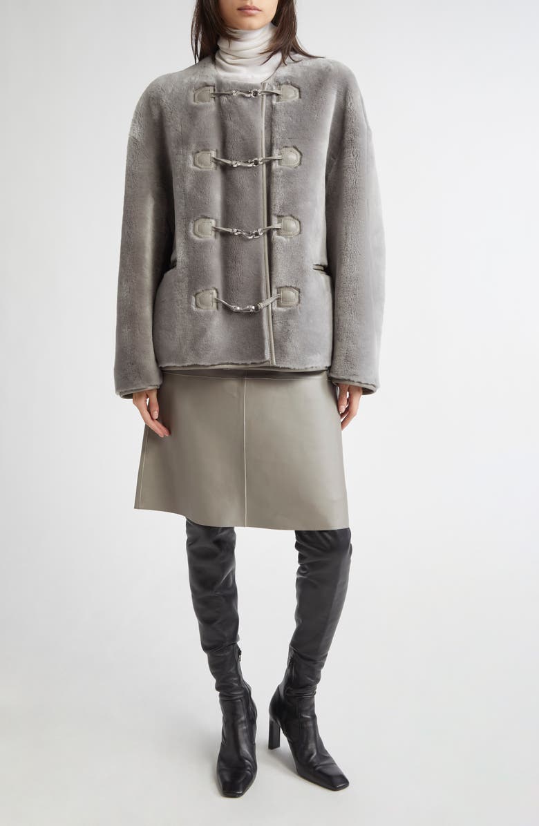 TOTEME Panelled Lambskin Leather Skirt, Alternate, color, Grey