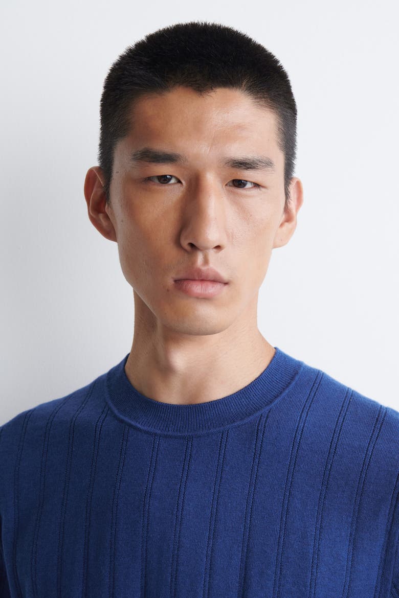 Ribbed Merino Wool-cotton T-shirt, Alternate, color, COBALT BLUE