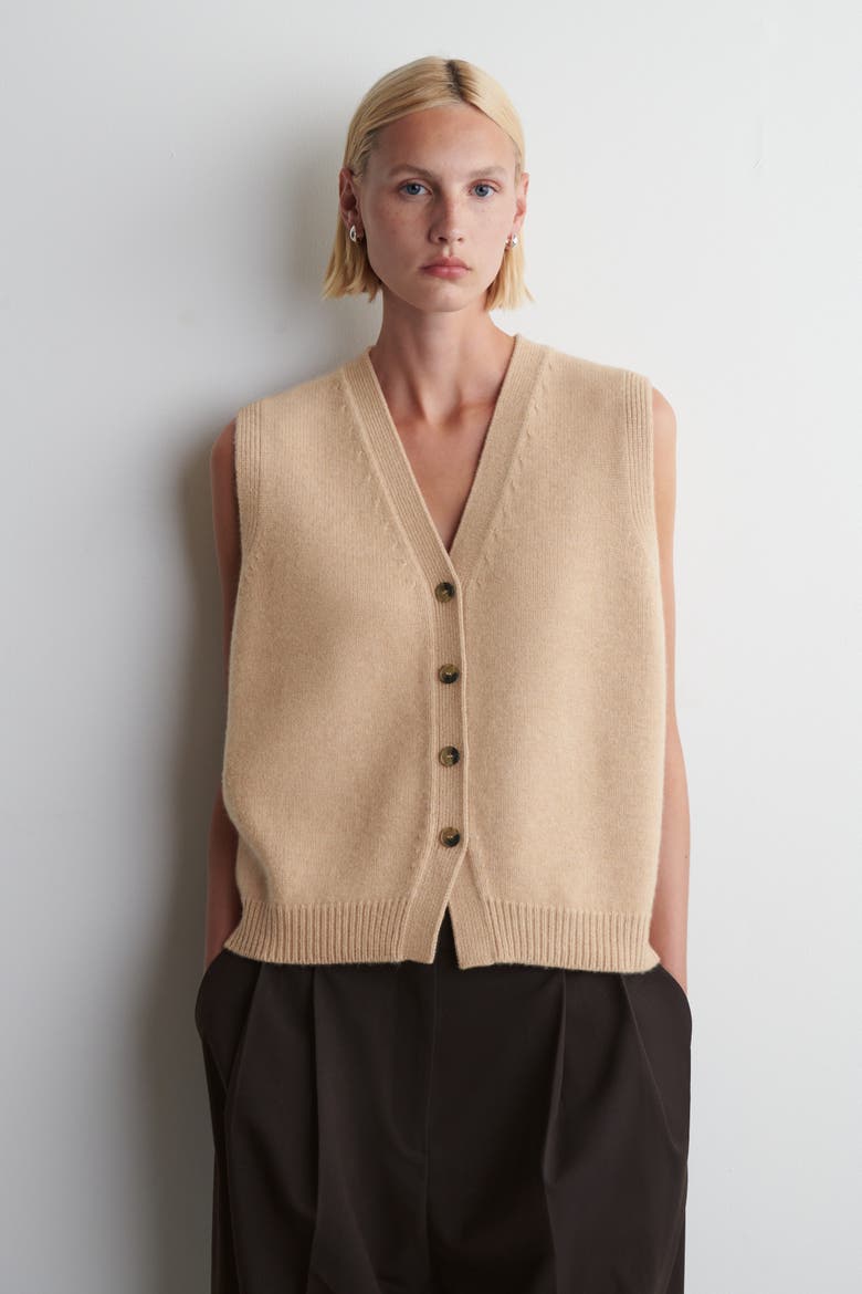 Knitted Cashmere-Blend Tank, Main, color, BEIGE