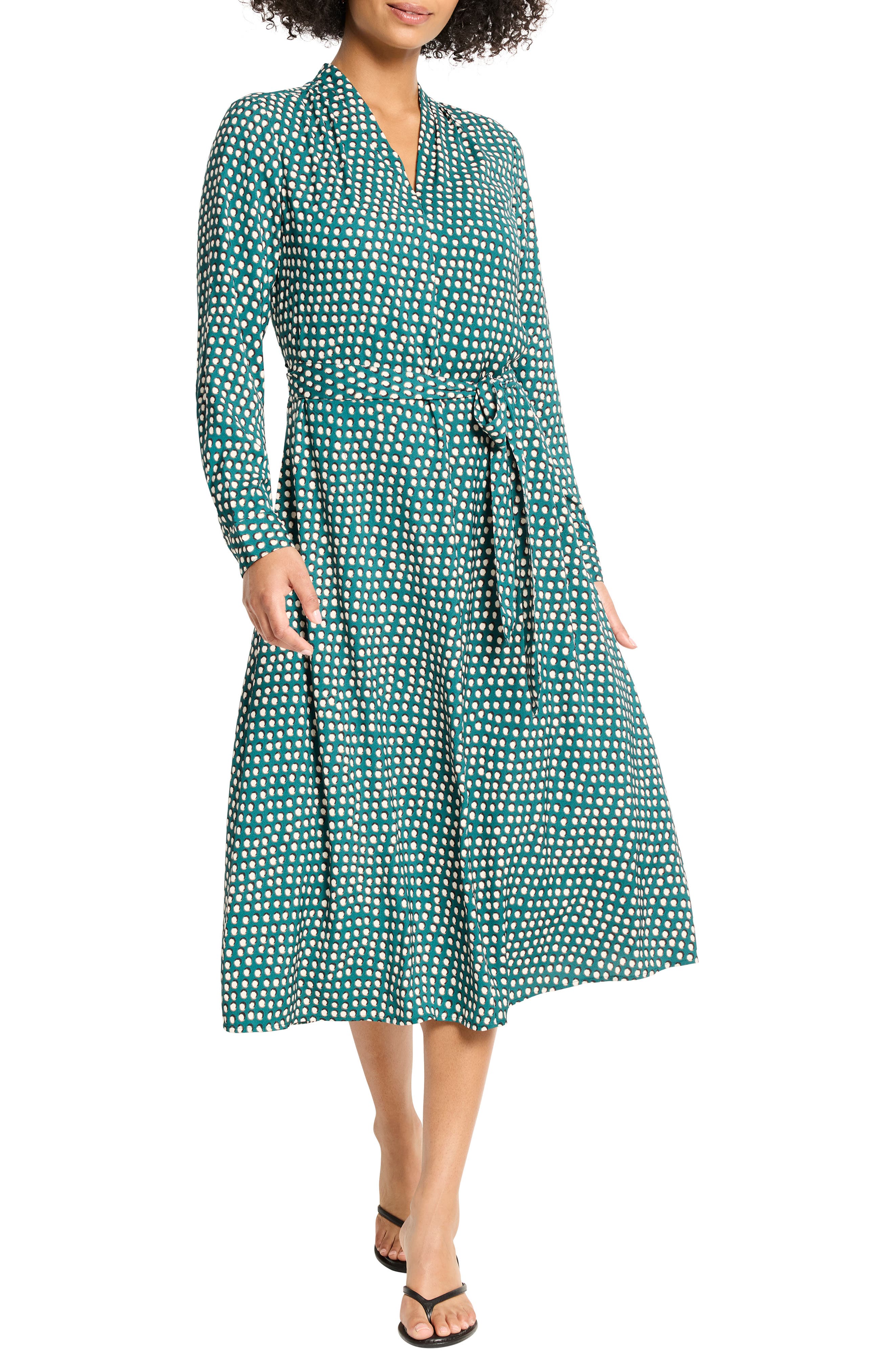 NIC+ZOE Olivia Shadow Dot Long Sleeve Faux Wrap Dress