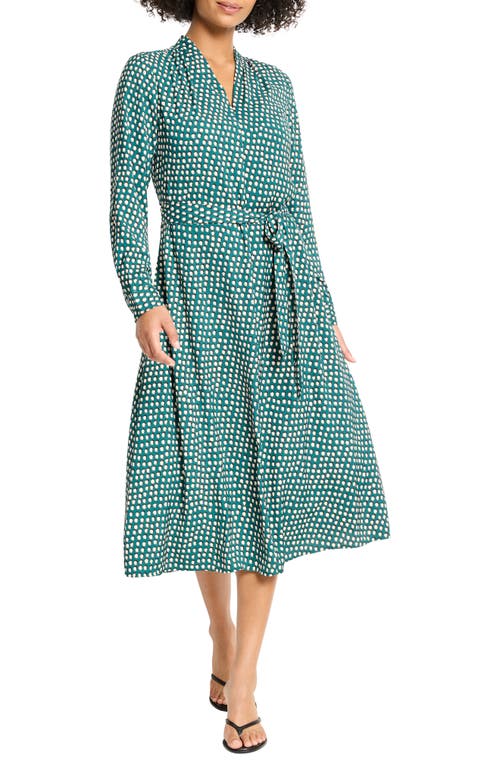 Nic + Zoe Nic+zoe Olivia Shadow Dot Long Sleeve Faux Wrap Dress In Green