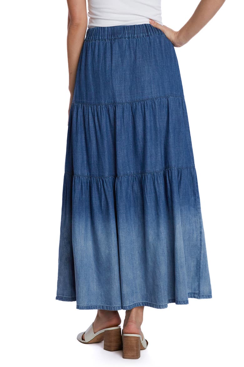 Ombré Tiered Denim Maxi Skirt, Alternate, color, GLACIER BLUE