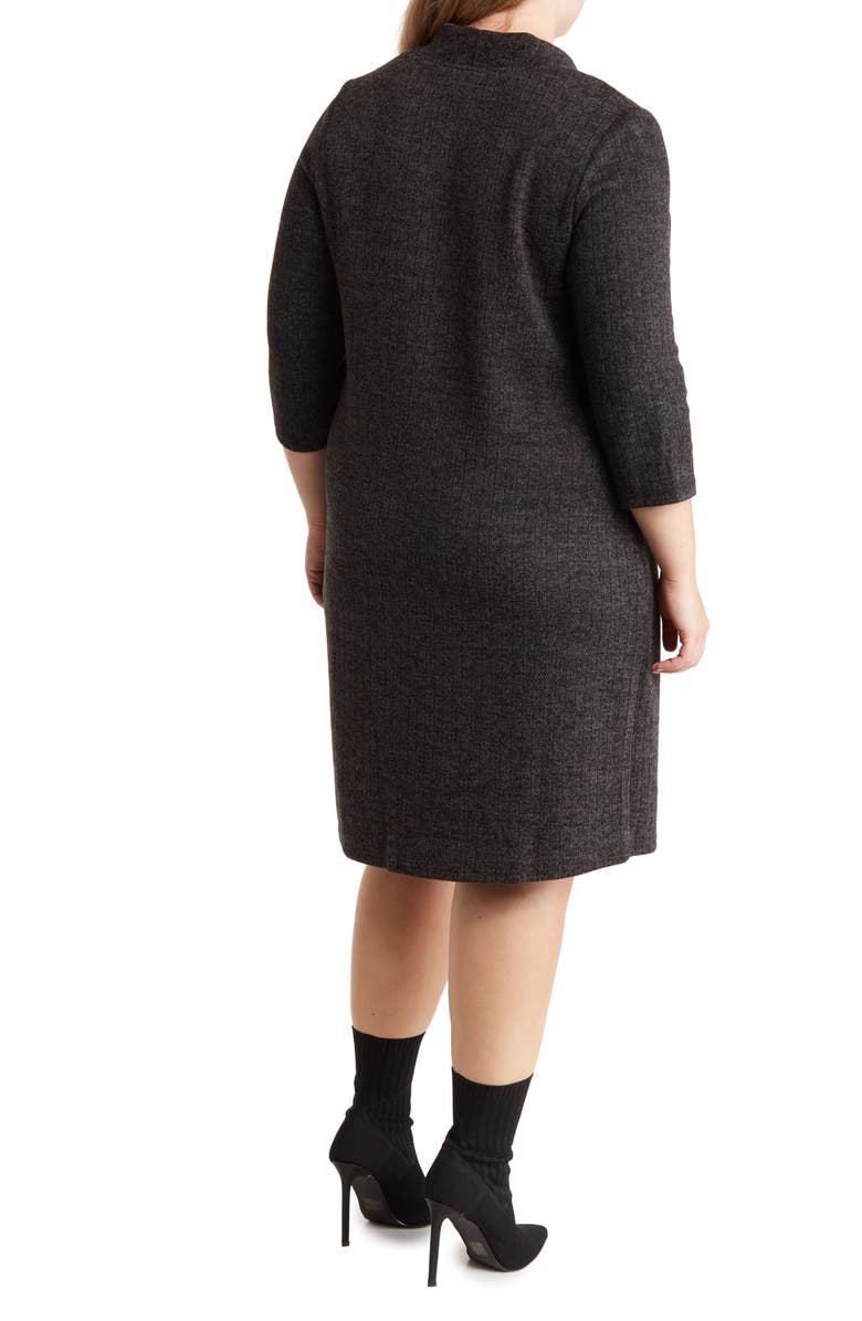 Connected Apparel Rib Knit Jacket Midi Dress, Alternate, color, Black
