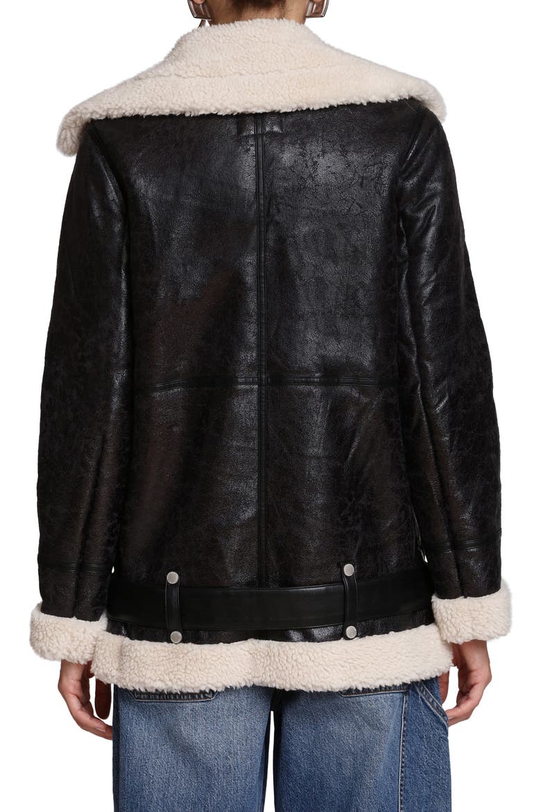 Faux Leather Biker Jacket with Faux Shearling Collar, Alternate, color, BLACK-CREAM