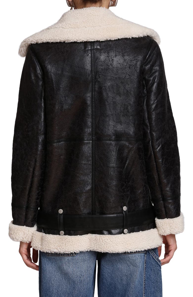 Avec Les Filles Faux Leather Biker Jacket with Faux Shearling Collar, Alternate, color, Black-Cream