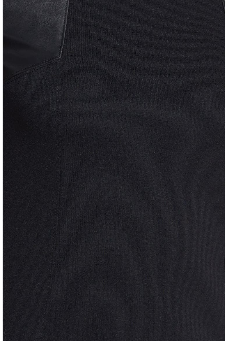 Faux Leather Trim Ponte Sheath Dress, Alternate, color, BLACK