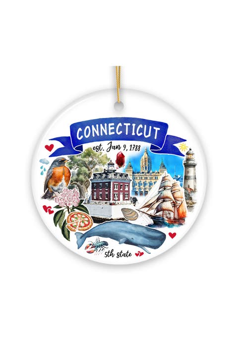 Connecticut Landmarks Watercolor Ornament - Version 2