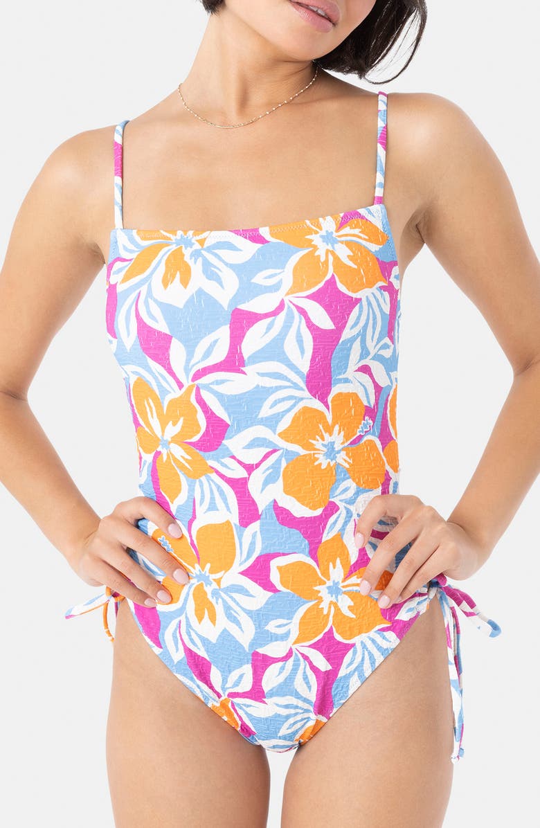 Roxy Topanga Canyon Lace-Up Side One-Piece Swimsuit, Main, color, 