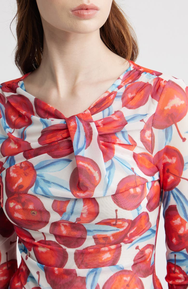 FARM Rio Cheery Tulle Long Sleeve Top, Alternate, color, Red Multi