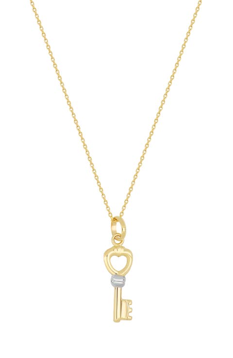 14K Gold Two-Tone Key Pendant Necklace