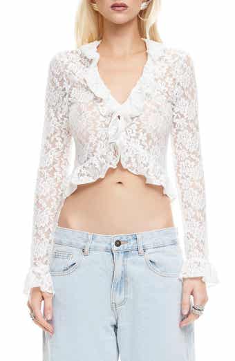 LIONESS Long Nights Lace Ruffle Crop Top