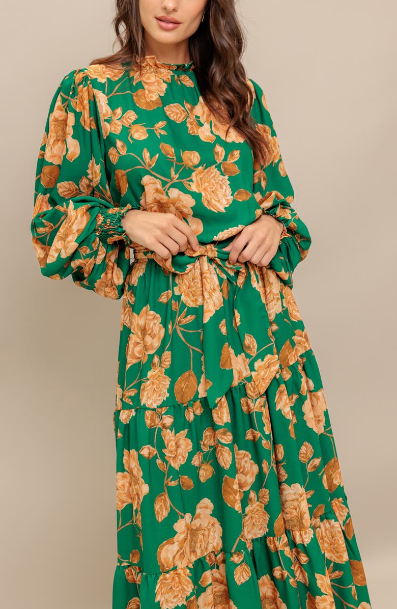 FLYING TOMATO Long Sleeve Print Midi Dress, Alternate, color, Green
