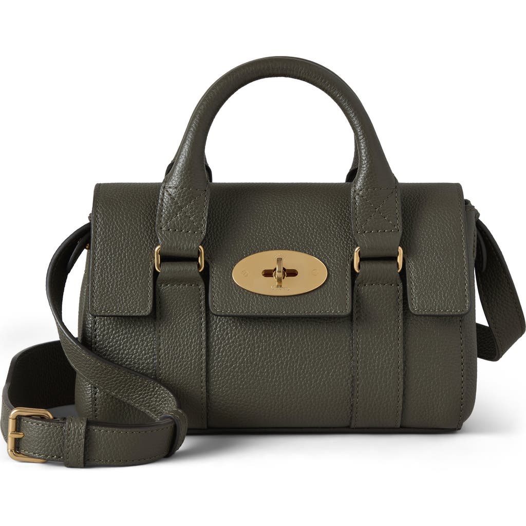 Mulberry Mini Bayswater Grained Leather Handbag In Green