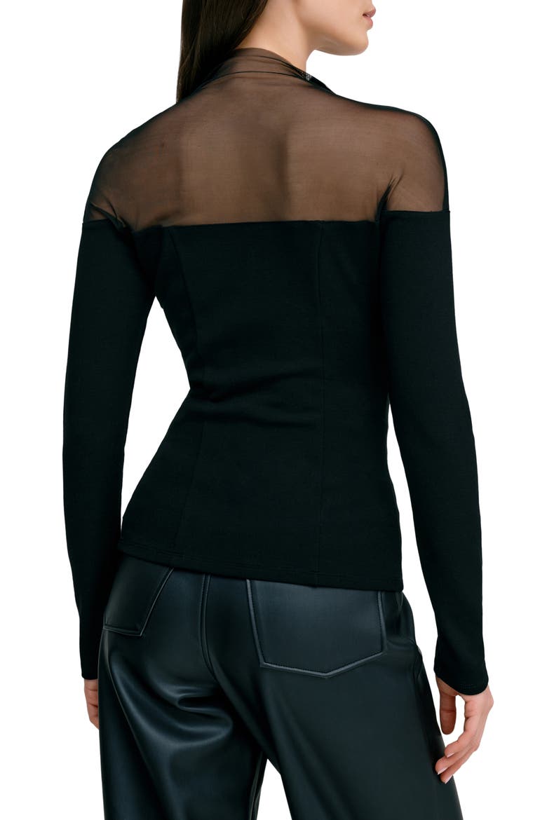 Joanna Sheer Yoke Funnel Neck Top, Alternate, color, BLACK