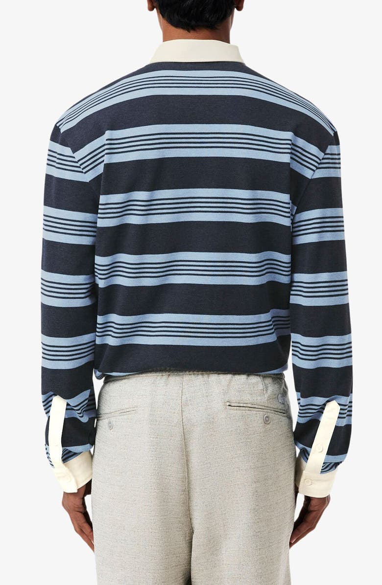 Lacoste Stripe Long Sleeve Rugby Polo, Alternate, color, Aphylla Chine/ Blackbird