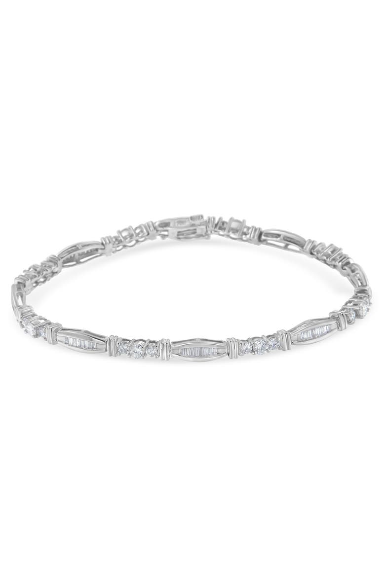 10K White Gold Geometric Pattern Diamond Tennis Bracelet, Alternate, color, White