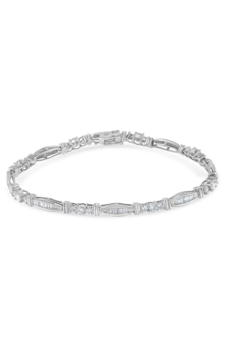 Haus of Brilliance 10K White Gold Geometric Pattern Diamond Tennis Bracelet, Alternate, color, White