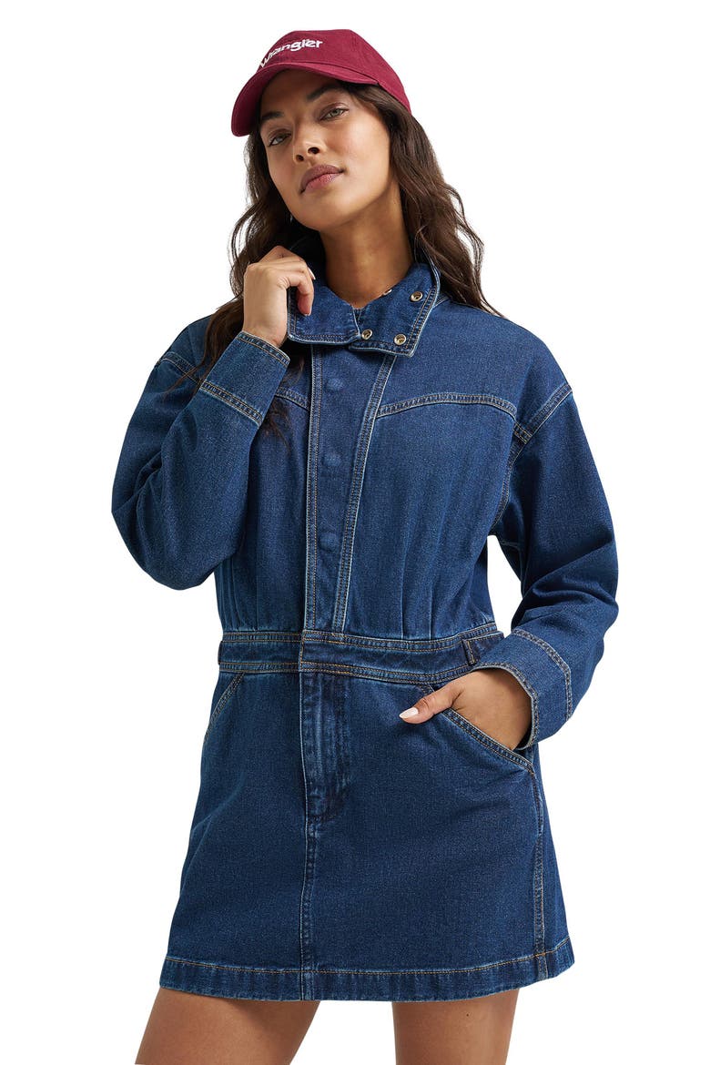 Moto Long Sleeve Minidress, Alternate, color, RAWHIDE BLUE