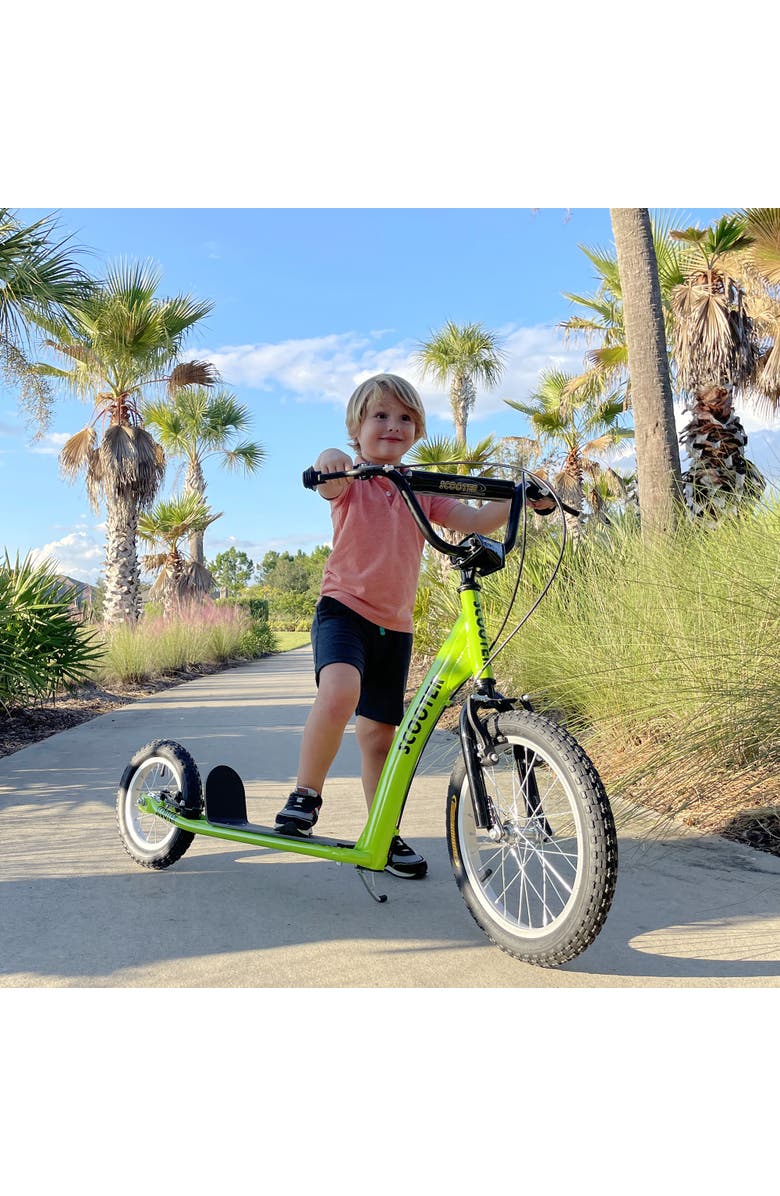 Aosom Youth Kick Scooter with Adjustable Handlebar, Dual Brakes, Inflatable Wheels, Alternate, color, Green