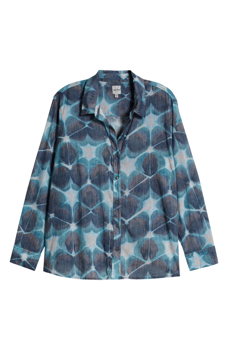 NIC+ZOE Ethereal Seas Crinkle Cotton Button-Up Shirt, Alternate, color, Aqua Multi