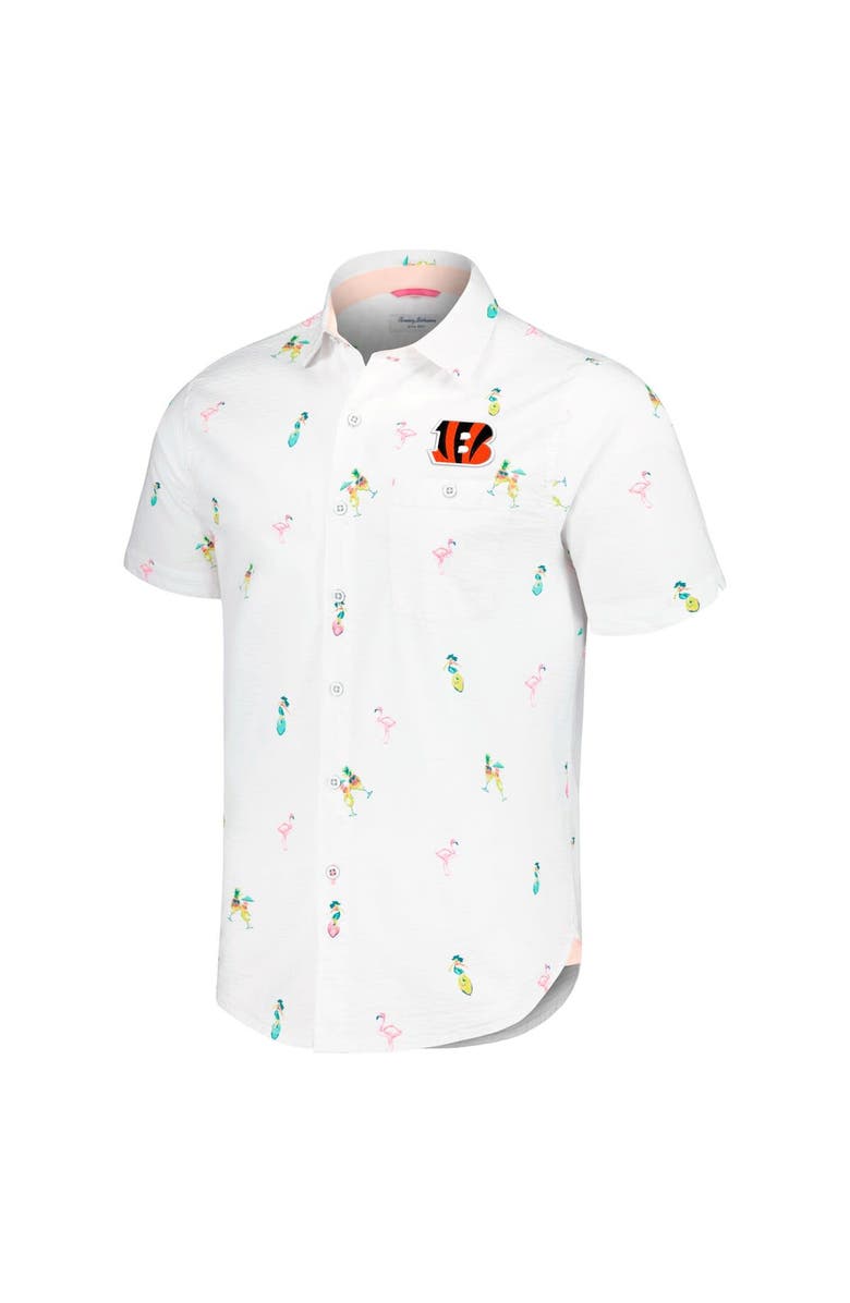 Tommy Bahama Men's Tommy Bahama White Cincinnati Bengals Nova Wave Flocktail Button-Up Shirt, Alternate, color, White