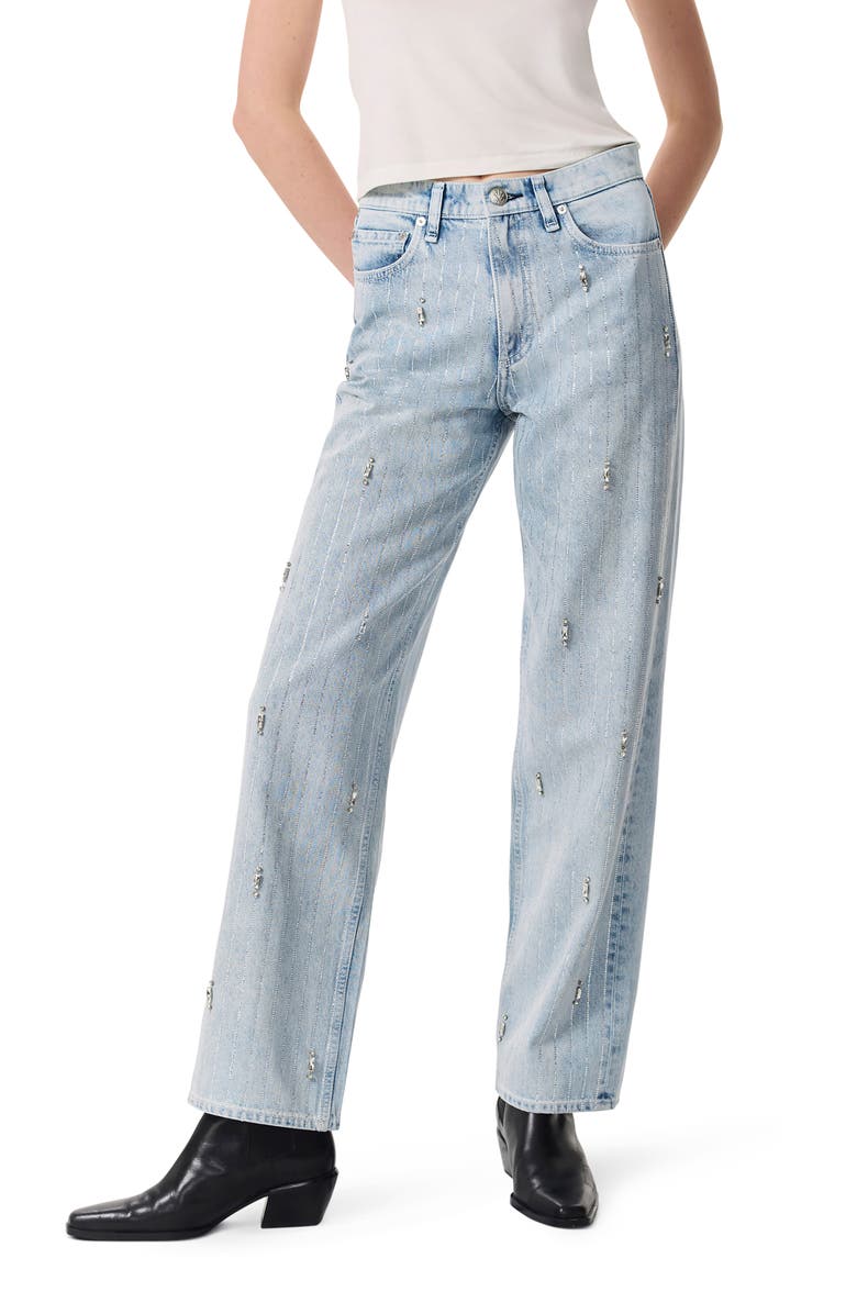 rag & bone Rhinestone High Waist Straight Leg Jeans, Main, color, Aljwl