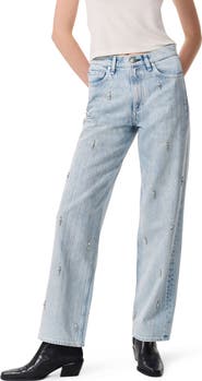 rag & bone Rhinestone High Waist Straight Leg Jeans