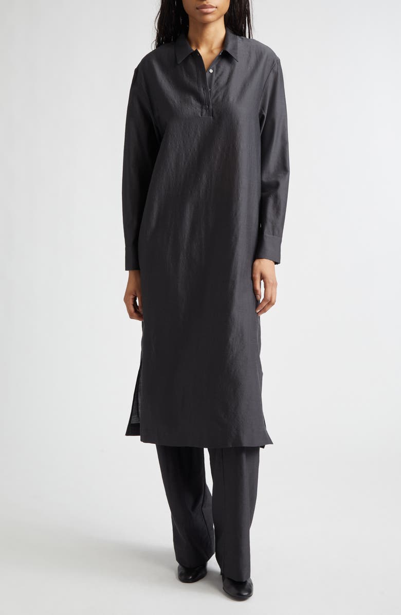 Paloma Wool Espon Long Sleeve Wool & Silk Midi Shirtdress, Alternate, color, Black