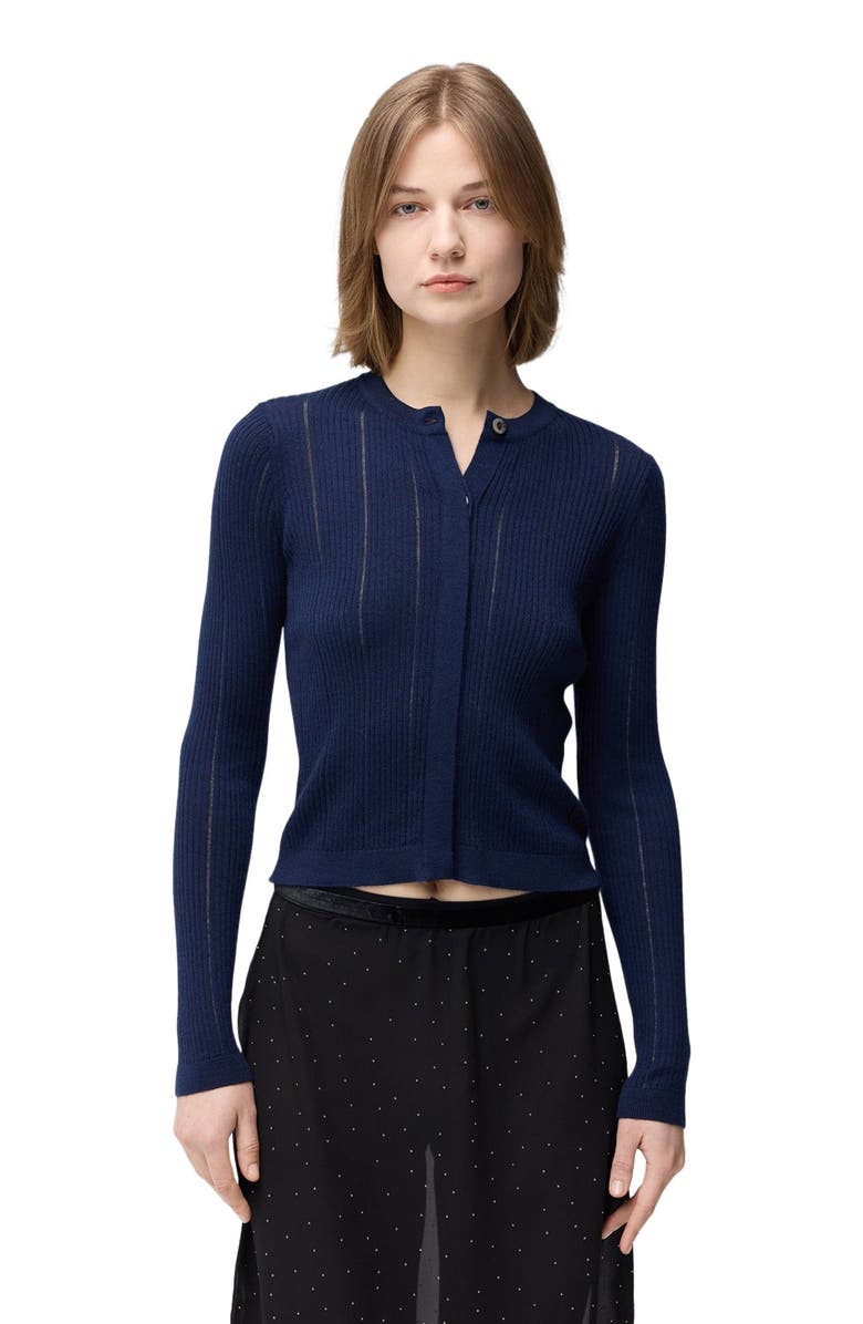 GOBI Mongolian Cashmere Hidden Button-Front Cashmere Silk Cardigan, Main, color, Mood Indigo