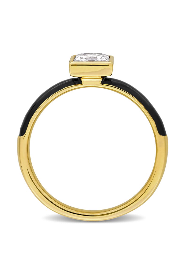 Moissanite & Black Enamel Halo Solitaire Ring, Alternate, color, Yellow-Plated Silver