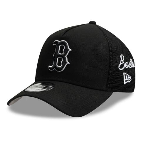 Men's New Era Black Boston Red Sox Side Script 9FORTY A-Frame Trucker Adjustable Hat