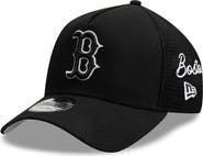 New Era Men's New Era Black Boston Red Sox Side Script 9FORTY A-Frame Trucker Adjustable Hat