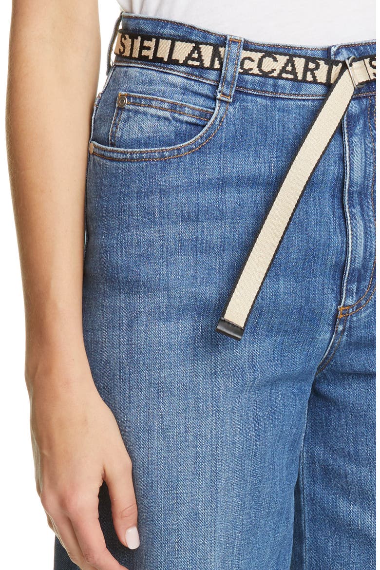 Belted High Waist Crop Wide Leg Jeans, Alternate, color, SKY BLUE