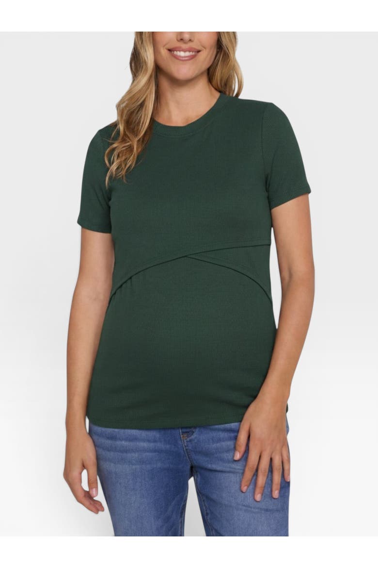 Crew Neck Cross Over Nursing Short Sleeve Top, Main, color, Deep Depths