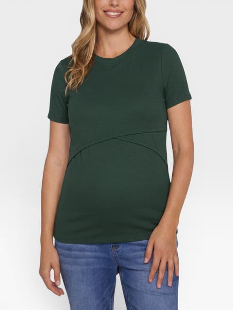 Crew Neck Cross Over Nursing Short Sleeve Top