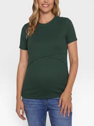 MOTHERHOOD MATERNITY Crew Neck Cross Over Nursing Short Sleeve Top
