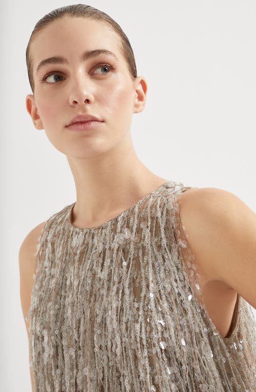 Brunello Cucinelli Glistening Embroidery Top In Walnut