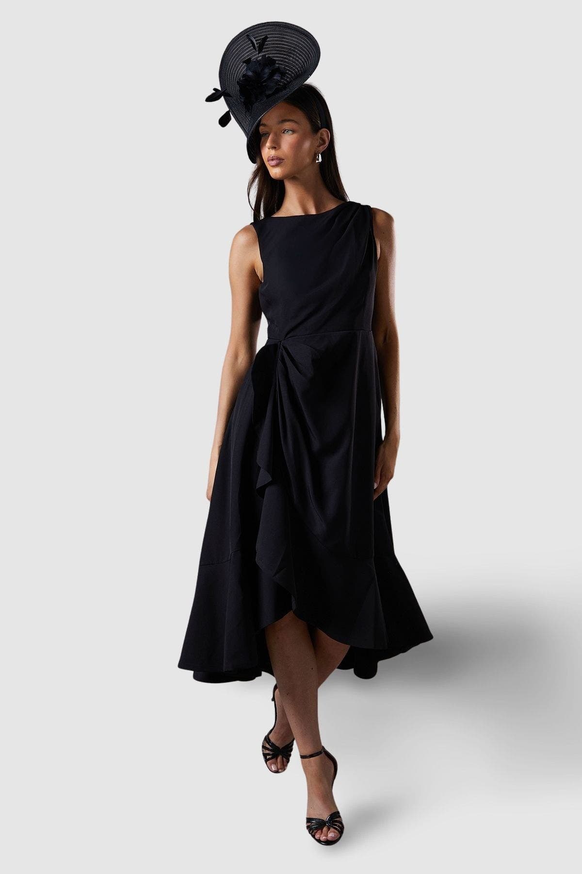 Coast Crepe Ruffle Low Back Dress In Black