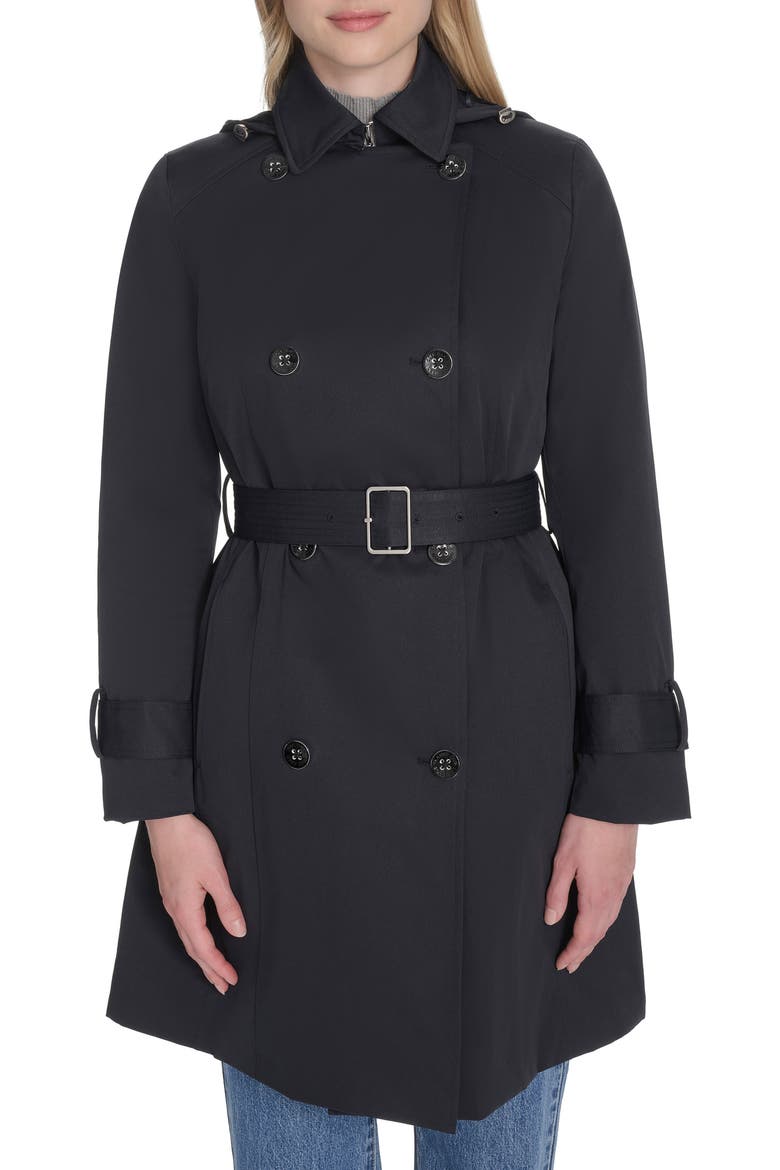 Water Resistant Twill Hooded Trench Coat, Main, color, NAVY