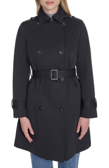 Cole Haan Water Resistant Twill Hooded Trench Coat in Navy at Nordstrom Rack, Size Large