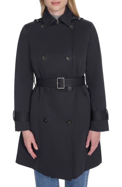 Cole Haan Water Resistant Twill Hooded Trench Coat In Black