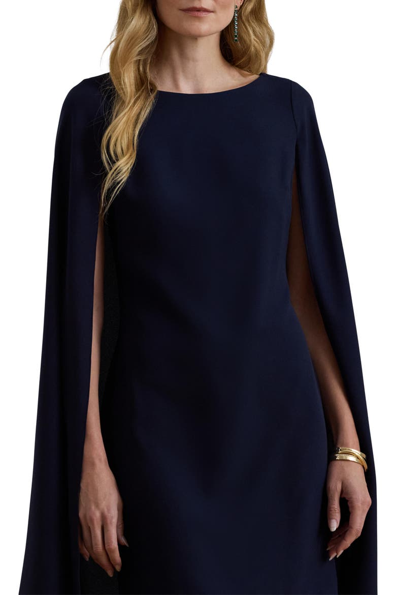 Cape Detail Georgette Cocktail Minidress, Alternate, color, LIGHTHOUSE NAVY BLUE