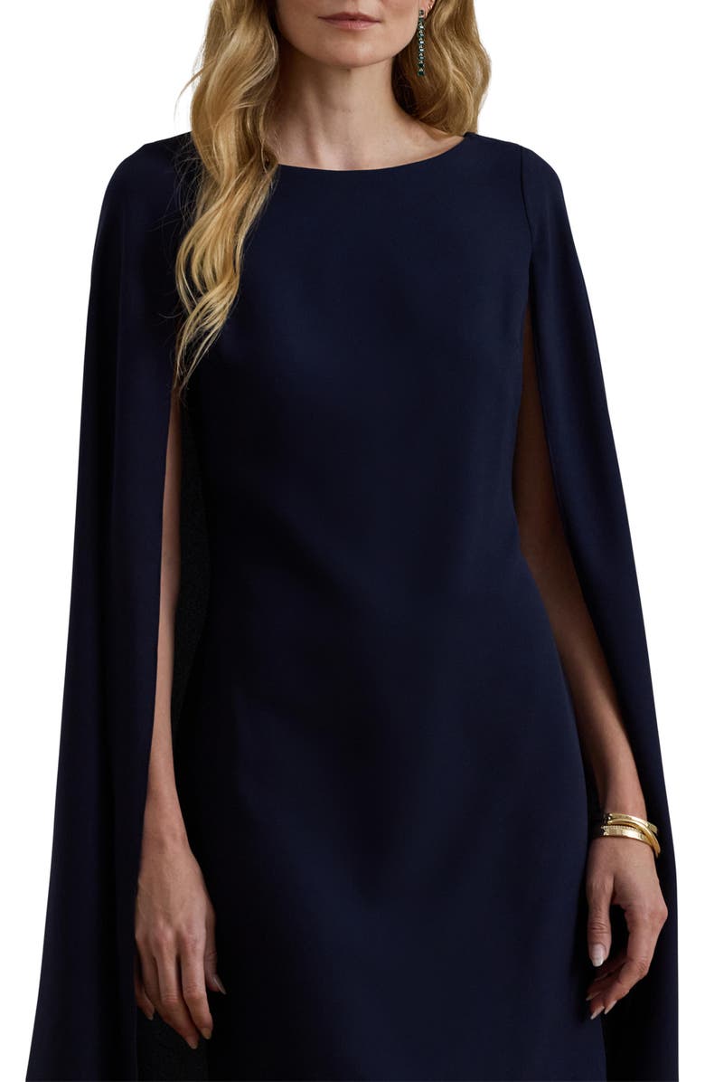 Lauren Ralph Lauren Cape Detail Georgette Cocktail Minidress, Alternate, color, Lighthouse Navy Blue