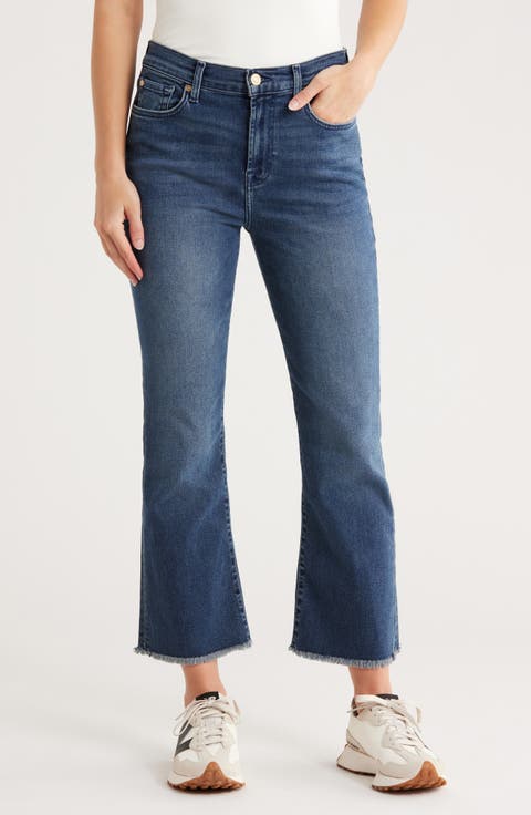 High Waist Fray Hem Slim Kick Flare Jeans (Warrenton)
