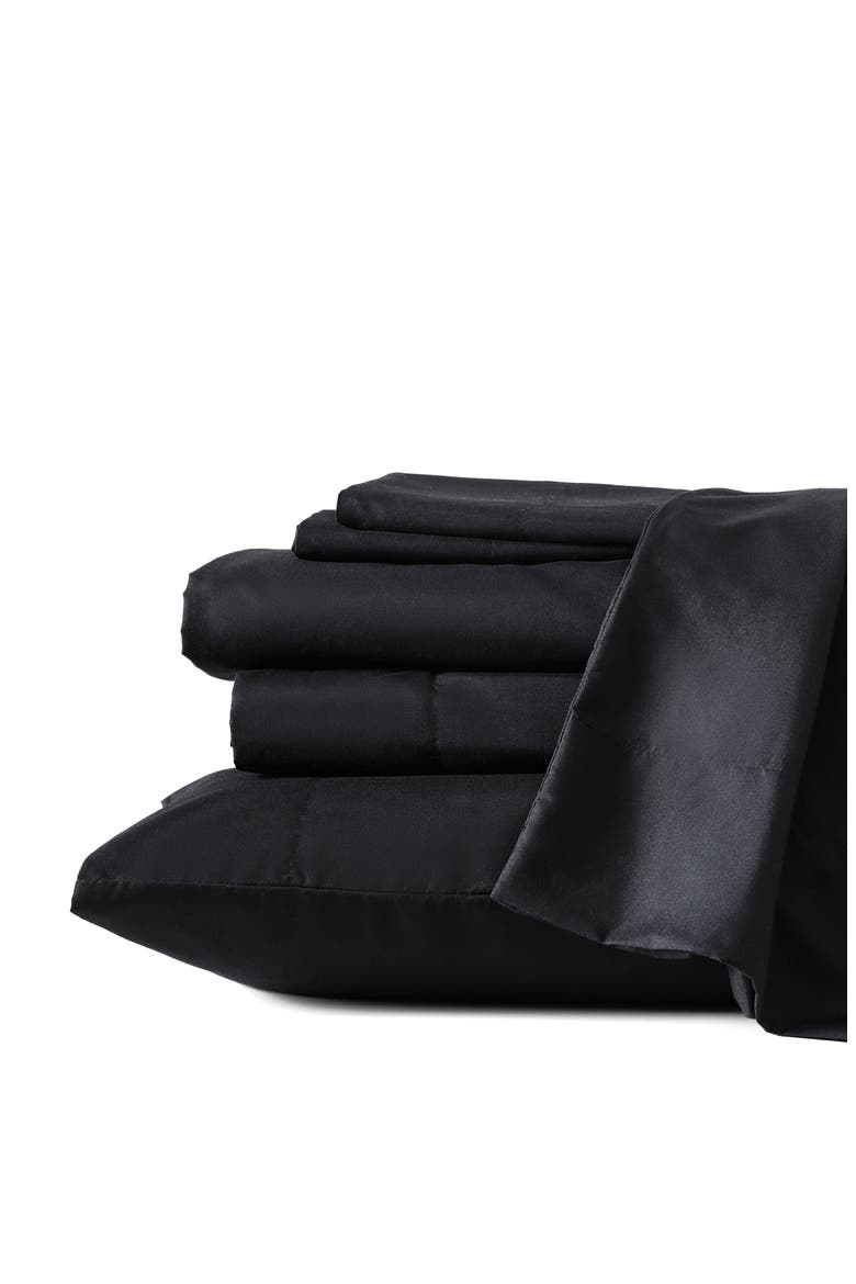 Solid Recycled Polyester Sheet Set, Main, color, BLACK