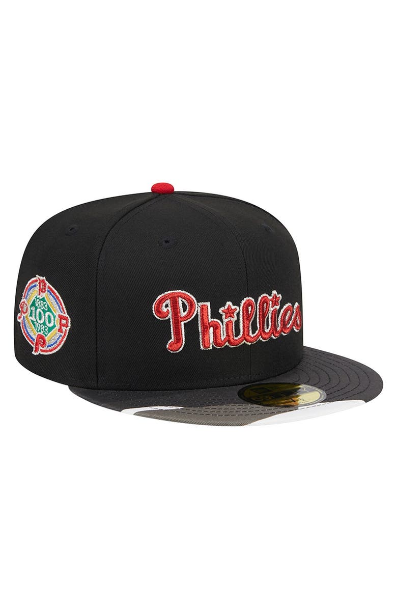 New Era Men's New Era Black Philadelphia Phillies Metallic Camo 59FIFTY Fitted Hat, Main, color, 