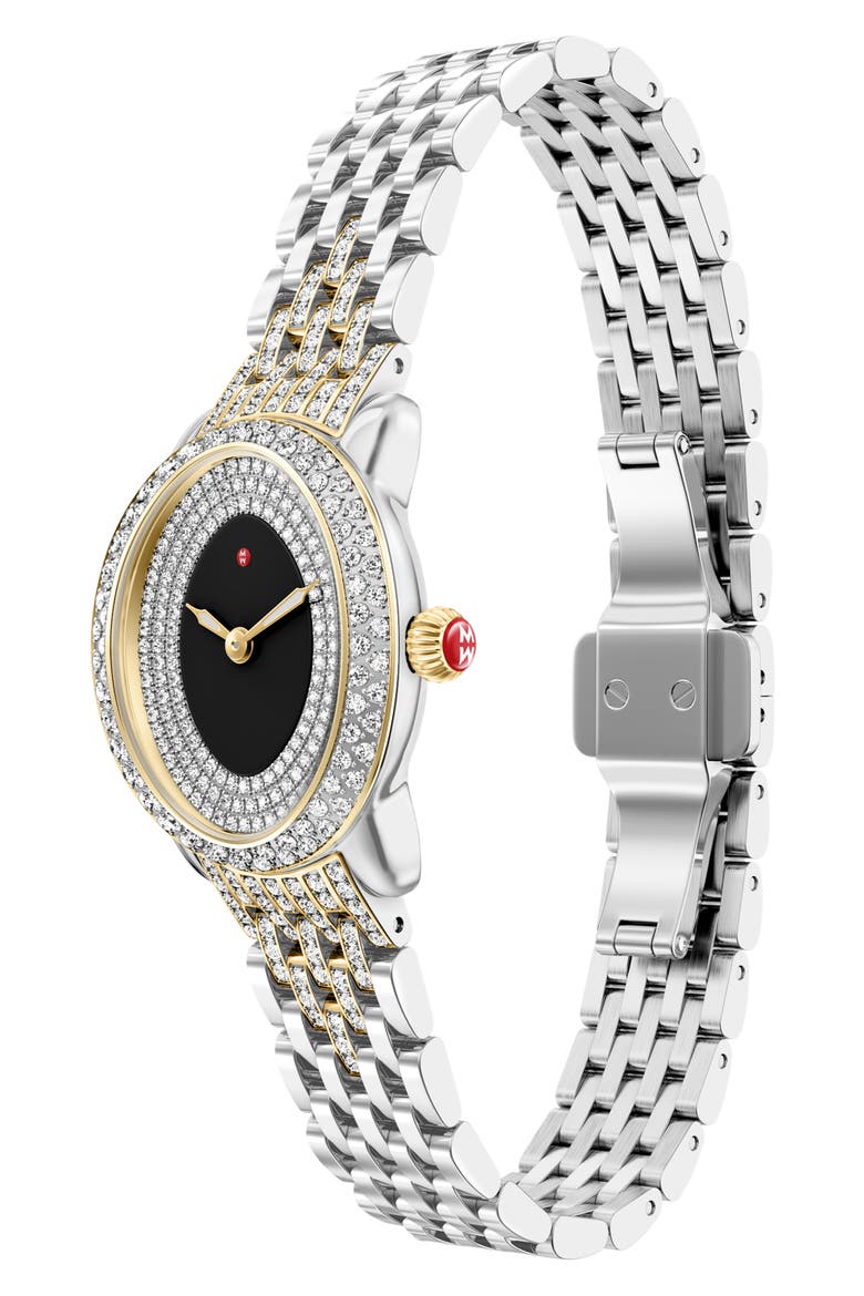 Serein Oval Noir Gloss Diamond Swiss Movement Bracelet Watch, Alternate, color, TWO TONE / BLACK